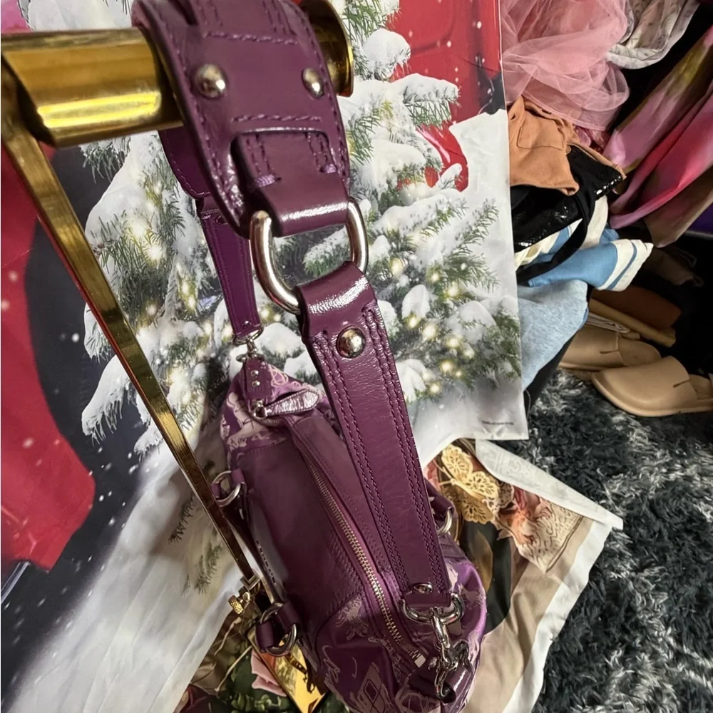 Coach Ashley Purple Horse & Carriage Satchel Purse Bag - Picture 6 of 14